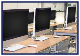 Row of desktop computers